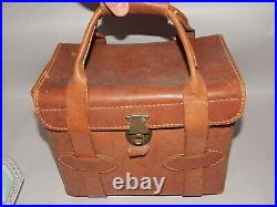 1940s WWII era hand made leather camera gun range bag case w Cheney lock pistol