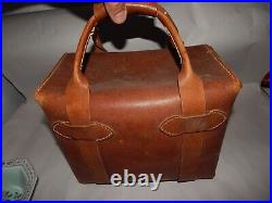 1940s WWII era hand made leather camera gun range bag case w Cheney lock pistol
