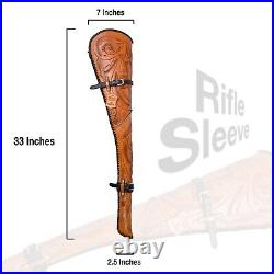 33 Genuine Leather Rifle Cover Scabbard Shotgun Hand Tooled Sleeve Case Brown