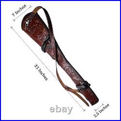 33inch Hand Tooled Rifle Cover Scabbard Red Shotgun Sleeve Genuine Leather Case