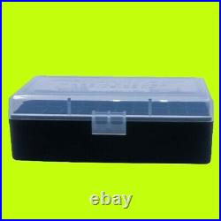 50 x BERRY'S PLASTIC AMMO BOX, CLEAR/BLACK 44 SPL / 44 MAG / 45 LC (FULL CASE)