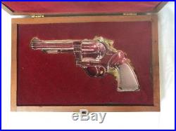 9 Antique Glass Crystal Colt 45 Hand Gun in Original Wood Case RARE