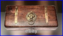 Antique 19th Century Wooden Lion Motif Latch Percussion Pistol Box Display Case