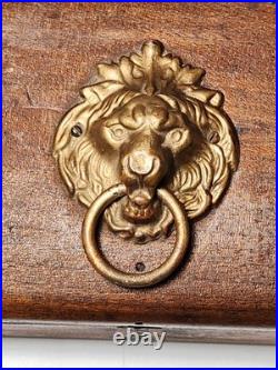 Antique 19th Century Wooden Lion Motif Latch Percussion Pistol Box Display Case