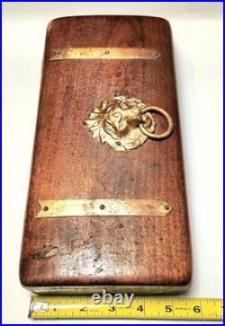 Antique 19th Century Wooden Lion Motif Latch Percussion Pistol Box Display Case