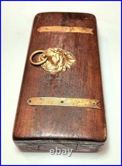 Antique 19th Century Wooden Lion Motif Latch Percussion Pistol Box Display Case