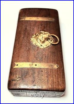 Antique 19th Century Wooden Lion Motif Latch Percussion Pistol Box Display Case
