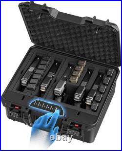 Biometric Pistol Gun Case, Holds 5 Pistols & 16 Magazines, IP64 Waterproof Hard