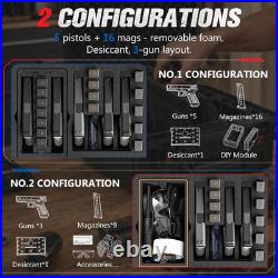 Biometric Pistol Gun Case, Holds 5 Pistols & 16 Magazines, IP64 Waterproof Hard