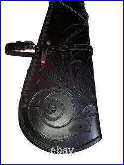 Black Leather Rifle Scabbard Case Western Tooled Vintage Gun Cover Hand Made