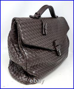 Bottega Veneta Intrecciato Large Briefcase Brown Leather Hand Bag Authentic VTG