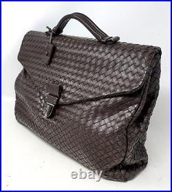 Bottega Veneta Intrecciato Large Briefcase Brown Leather Hand Bag Authentic VTG