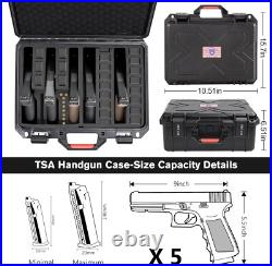 Built-In Lock TSA Gun Case for Handguns, 5 Pistol Case & 21 Magazines- Pre-Cut M