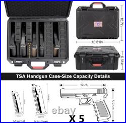 Built-In Lock TSA Gun Case for Handguns, 5 Pistol Case & 21 Magazines- Pre-Cut M