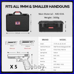 Built-In Lock TSA Gun Case for Handguns, 5 Pistol Case & 21 Magazines- Pre-Cut M