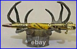 Camo Deer Hunter Pen Hand Turned Alumilite Resin Pewter with Gun Case Handmade