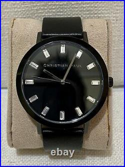 Christian Paul Unisex Stainless Steel Black Leather Band Black Dial Round Watch
