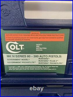 Colt MK IV/Series 80-380 Auto Pistol Original Case and Manual