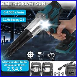 Cordless Ergonomic Electric Rivet Tool Rivnut Gun NutSert+2 Battery&Charger Kit