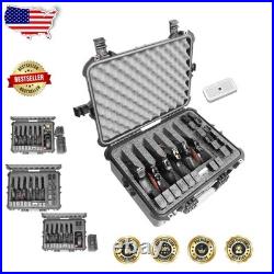 Durable 6 Pistol Storage Case Mil-Spec Foam, 20 Mags, Silica Gel, Snap Closure