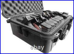Durable 6 Pistol Storage Case Mil-Spec Foam, 20 Mags, Silica Gel, Snap Closure