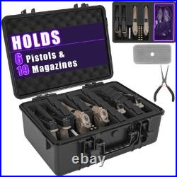 EASBEE Pistol Gun Case with Foam for Multiple Handguns Holds 6 Pistols & 19 M