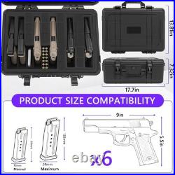 EASBEE Pistol Gun Case with Foam for Multiple Handguns Holds 6 Pistols & 19 M