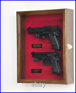Gun Display Case 18 Walnut Wood Handgun Pistol Revolver Lock Frame Shadow Box