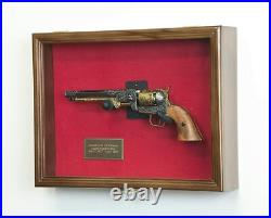 Gun Display Case 18 Walnut Wood Handgun Pistol Revolver Lock Frame Shadow Box