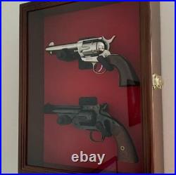 Gun Display Case 18 Walnut Wood Handgun Pistol Revolver Lock Frame Shadow Box