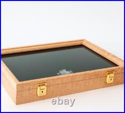 Gun Display Case 18 x 12 x 3 Curly Maple Knife EDC Pin Medal Wood USA Shadow Box Gun Display Case 18 x 12 x 3 Curly Maple Knife EDC Pin Medal Wood USA Shadow Box