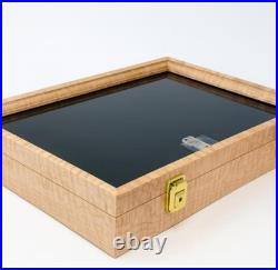 Gun Display Case 18 x 12 x 3 Curly Maple Knife EDC Pin Medal Wood USA Shadow Box Gun Display Case 18 x 12 x 3 Curly Maple Knife EDC Pin Medal Wood USA Shadow Box
