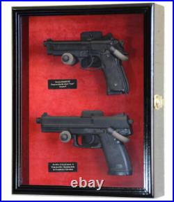 Gun Display Case 2 Guns Black Solid Wood Handgun Pistol Revolver Lock USA Frame