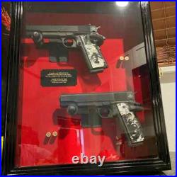 Gun Display Case 2 Guns Black Solid Wood Handgun Pistol Revolver Lock USA Frame