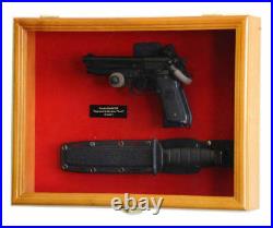 Gun Display Case 2 Guns Black Solid Wood Handgun Pistol Revolver Lock USA Frame