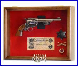 Gun Display Case 2 Guns Walnut Solid Wood Handgun Pistol Revolver Lock USA Frame