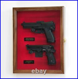 Gun Display Case 2 Guns Walnut Solid Wood Handgun Pistol Revolver Lock USA Frame