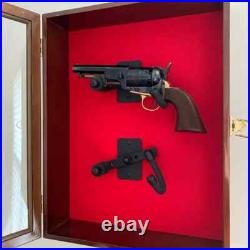 Gun Display Case 2 Guns Walnut Solid Wood Handgun Pistol Revolver Lock USA Frame