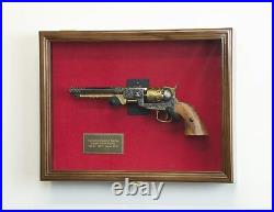Gun Display Case 2 Guns Walnut Solid Wood Handgun Pistol Revolver Lock USA Frame