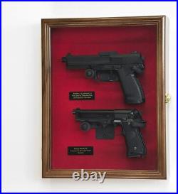Gun Display Case 2 Guns Walnut Solid Wood Handgun Pistol Revolver Lock USA Frame