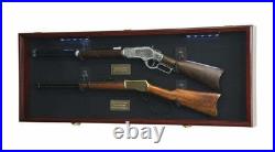 Gun Display Case Cabinet Rifle LED Light Cherry Wood Handgun Shotgun Lock 45.5