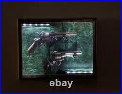 Gun Display Case DOUBLE Black & Green LED Lite Wood Handgun Pistol Revolver Rack