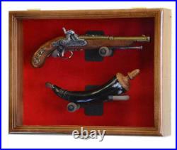 Gun Display Case DOUBLE Black & Green LED Lite Wood Handgun Pistol Revolver Rack