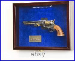 Gun Display Case DOUBLE Black & Green LED Lite Wood Handgun Pistol Revolver Rack
