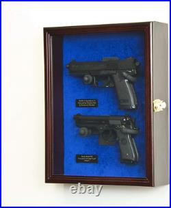 Gun Display Case DOUBLE Black & Green LED Lite Wood Handgun Pistol Revolver Rack