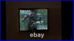 Gun Display Case DOUBLE Black & Green LED Lite Wood Handgun Pistol Revolver Rack