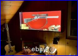 Gun Display Case Double Cherry & Blue Rifle Cabinet Wood Shotgun Lock Shadow Box Gun Display Case Double Cherry & Blue Rifle Cabinet Wood Shotgun Lock Shadow Box