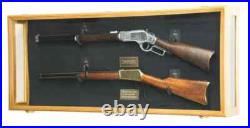 Gun Display Case Double Oak & Black Rifle Wood Clear View Shadow Box Cabinet
