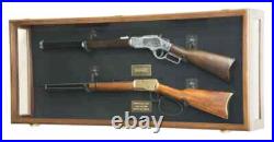Gun Display Case Double Oak & Black Rifle Wood Clear View Shadow Box Cabinet