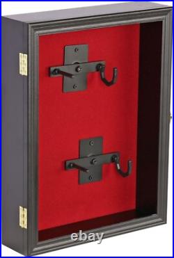 Gun Display Case Double Wood 16 x 13 In Handgun Pistol Revolver Lock Shadow Box